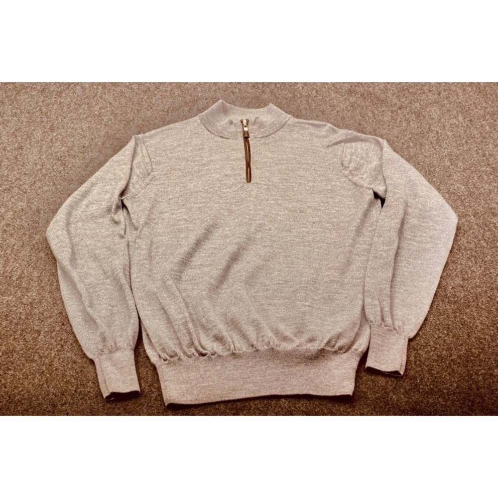 Unbranded Quarter Zip Sweater Mens M Oatmeal Merino Wool Silk Blend Mock Neck